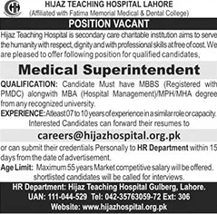 Jobs in Hijaz Teaching Hospital Lahore